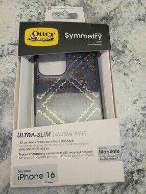 OtterBox Symmetry Series Navy Clear Case with Gold Floral Accents for iPhone 16